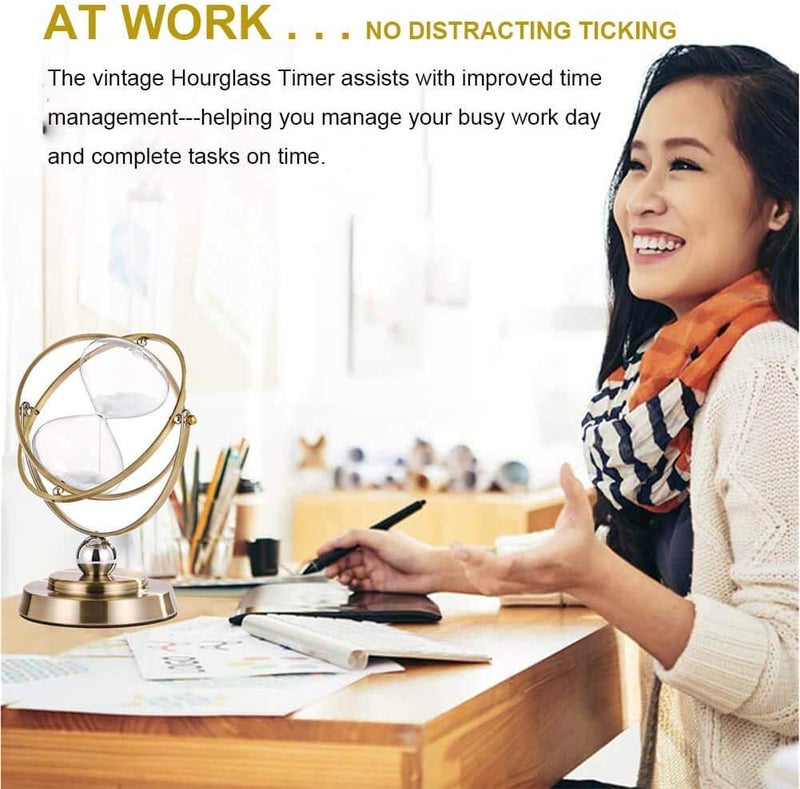 SuLiao ساعة رملية 60 دقيقة: ساعة رملية عتيقة 60 دقيقة، ساعة رملية نحاسية عتيقة 60 دقيقة، ساعة زجاجية واحدة للزينة، ساعة رملية معدنية كبيرة دوارة - Image 4