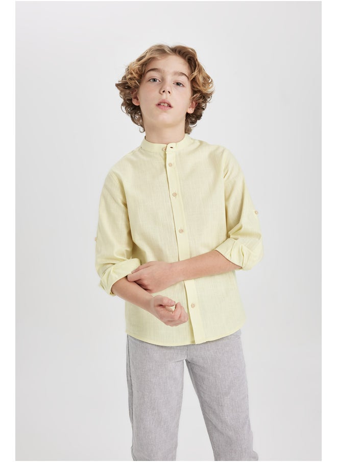 DeFacto - Boy Regular Fit Stand- Up Collar Woven Long Sleeve Shirt - Image 1