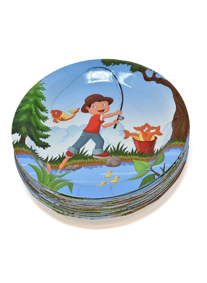 Gift Boutique 122 Pcs Gone Fishing Party Supplies Set Paper Plate Cup Napkin for Little Fisherman Camping Fish Birthday Disposable Dinnerware Serve 24 - Image 2
