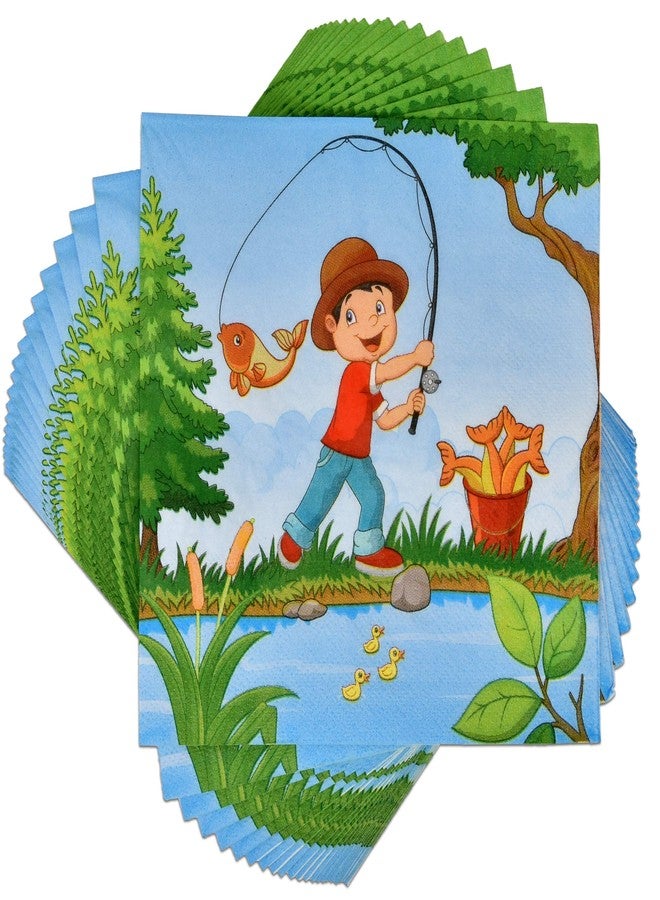 Gift Boutique 122 Pcs Gone Fishing Party Supplies Set Paper Plate Cup Napkin for Little Fisherman Camping Fish Birthday Disposable Dinnerware Serve 24 - Image 4