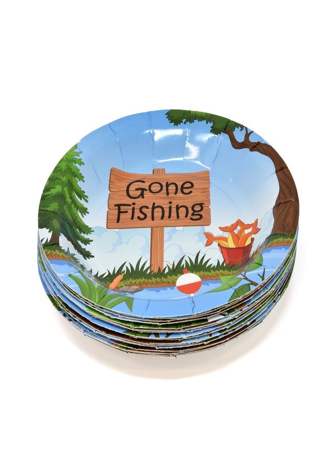 Gift Boutique 122 Pcs Gone Fishing Party Supplies Set Paper Plate Cup Napkin for Little Fisherman Camping Fish Birthday Disposable Dinnerware Serve 24 - Image 3