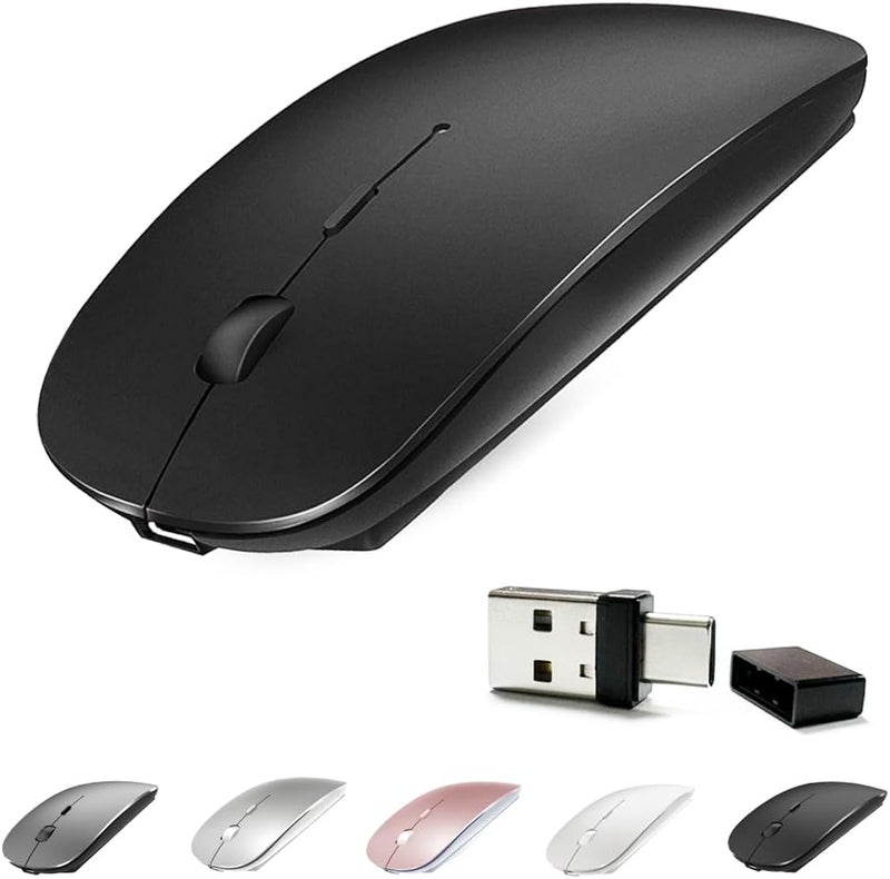 KLO 4 Modes Rechargeable Bluetooth Mouse BT3.0/5.2+USB-2.4G/Type-C,Wireless Mouse for MacBook pro/MacBook air/Laptop/iMac/ipad/Notebook/pc (BT/USB-C Black) - Image 1