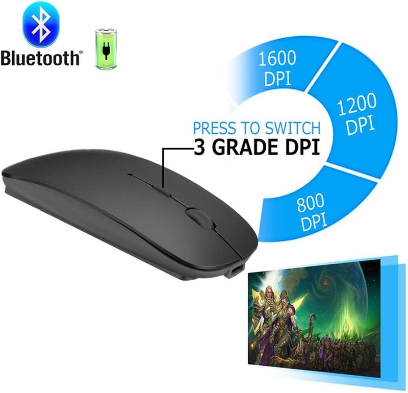 KLO 4 Modes Rechargeable Bluetooth Mouse BT3.0/5.2+USB-2.4G/Type-C,Wireless Mouse for MacBook pro/MacBook air/Laptop/iMac/ipad/Notebook/pc (BT/USB-C Black) - Image 2