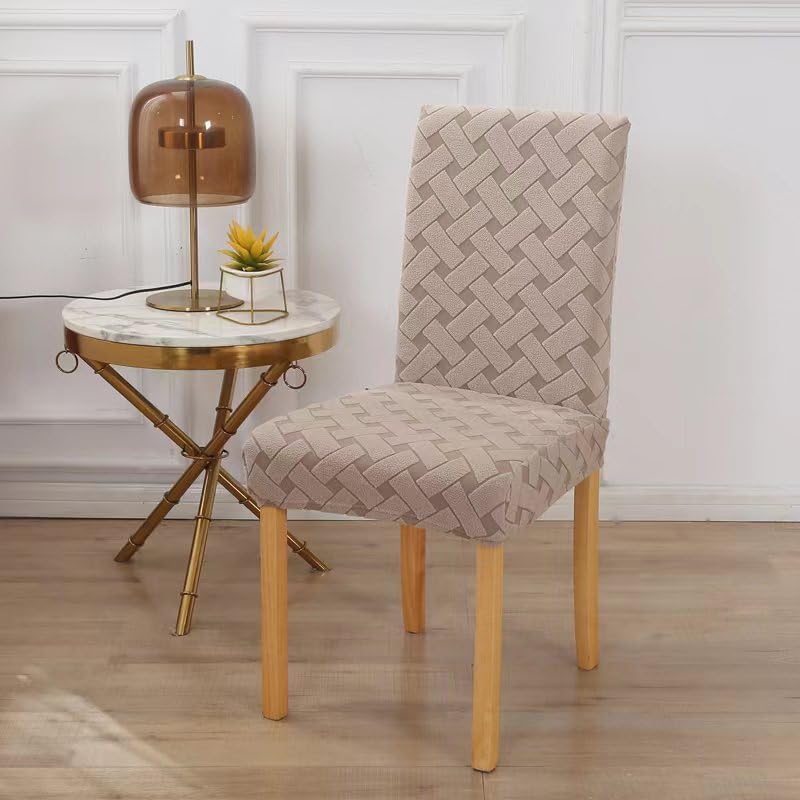 Styleys Elastic Chair Cover Stretch Removable Washable Short Jacquard Dining Chair Cover Protector Seat Slipcover (Pack of 8, Taupe, JCMC26) - Image 2