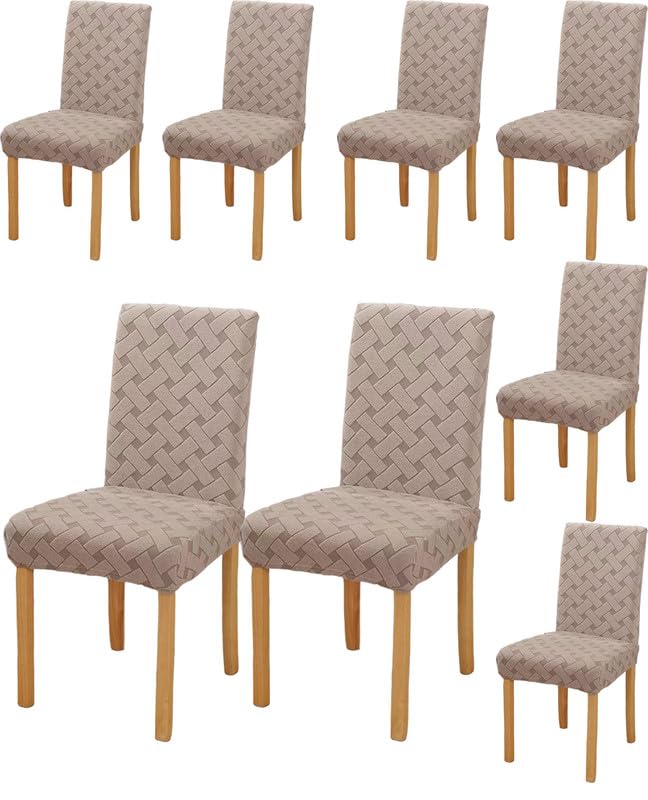 Styleys Elastic Chair Cover Stretch Removable Washable Short Jacquard Dining Chair Cover Protector Seat Slipcover (Pack of 8, Taupe, JCMC26) - Image 1
