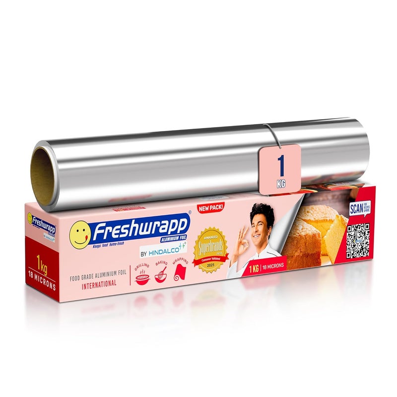 Freshwrapp Hindalco International Aluminium Foil 1 Kilo Gram Net, 18 microns |Food Packing, Wrapping , Storing , Serving and Cooking (Baking , Grilling , Roasting, Freezing) - Image 1