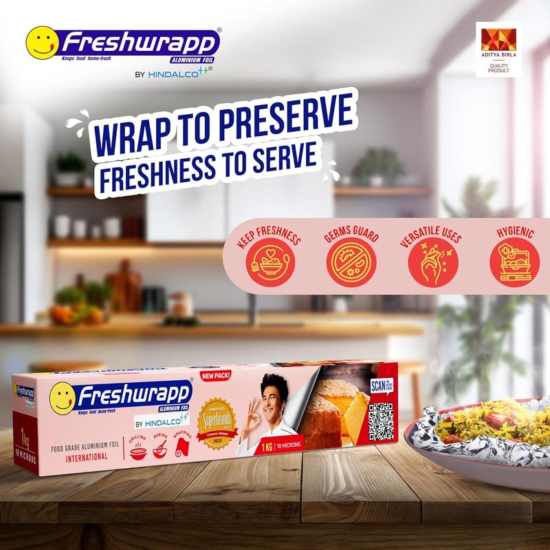 Freshwrapp Hindalco International Aluminium Foil 1 Kilo Gram Net, 18 microns |Food Packing, Wrapping , Storing , Serving and Cooking (Baking , Grilling , Roasting, Freezing) - Image 4