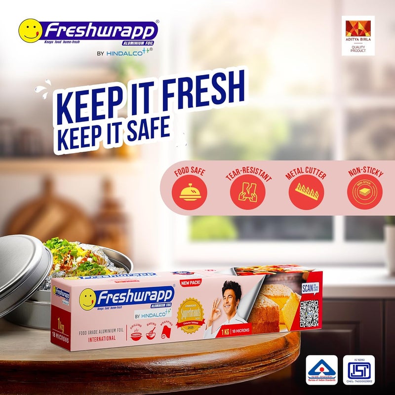 Freshwrapp Hindalco International Aluminium Foil 1 Kilo Gram Net, 18 microns |Food Packing, Wrapping , Storing , Serving and Cooking (Baking , Grilling , Roasting, Freezing) - Image 3