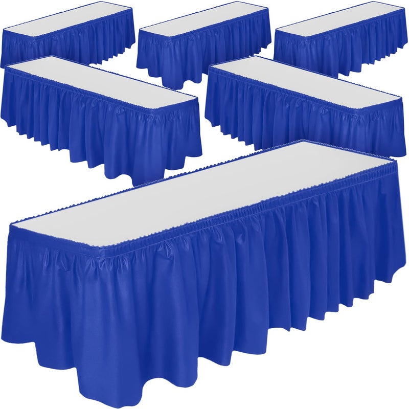 DecorRack DecorRack 6 Table Skirts 29 in x 14 ft Each Multi Pack BPA Free Plastic Tableskirt Disposable Reusable Rectangular Tablecloth Skirt Royal Blue 6 Pack