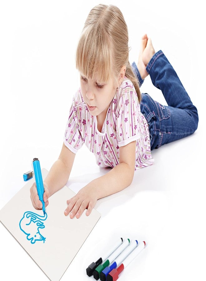 Inkdotpot لوحة رسم بيضاء سادة مزدوجة الجوانب قابلة للمسح الجاف من إنكدوتبوت للأطفال والطلاب، مقاس 9 × 12 بوصة مع 4 أقلام تلوين للمنزل/المدرسة (قطعة واحدة/مجموعة) - Image 3