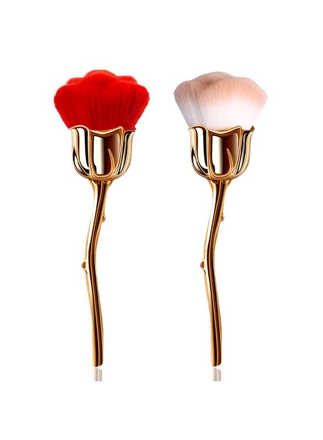 JERCLITY 2 Pieces Rose Makeup Brushes Blush Brush Super Large Face Powder Makeup Brushes Kabuki Brushes For Powder Cosmetic Nail Dust Brush Loose Powder Brush Makeup Manicure (Gold Brown/Gold Red) - Image 2