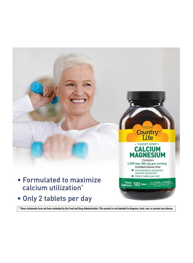 كانتري لايف تارجت-مينس، مجمع الكالسيوم والمغنيسيوم ١٠٠٠ ملجم/٥٠٠ ملجم، ١٨٠ قرصًا، معتمد خالٍ من الغلوتين، معتمد نباتي، معتمد بأنه غير معدل وراثيًا - Image 4