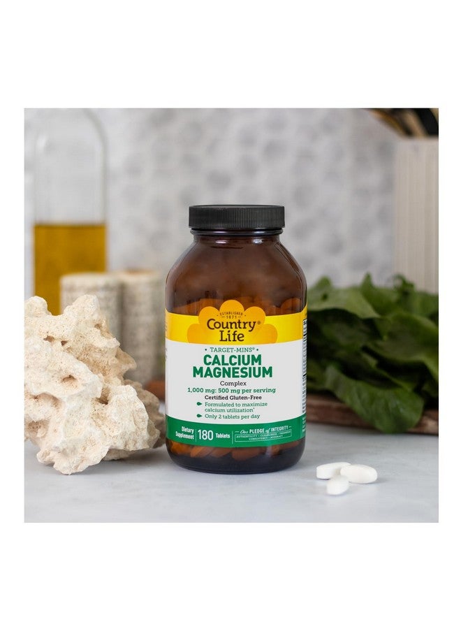 كانتري لايف تارجت-مينس، مجمع الكالسيوم والمغنيسيوم ١٠٠٠ ملجم/٥٠٠ ملجم، ١٨٠ قرصًا، معتمد خالٍ من الغلوتين، معتمد نباتي، معتمد بأنه غير معدل وراثيًا - Image 1