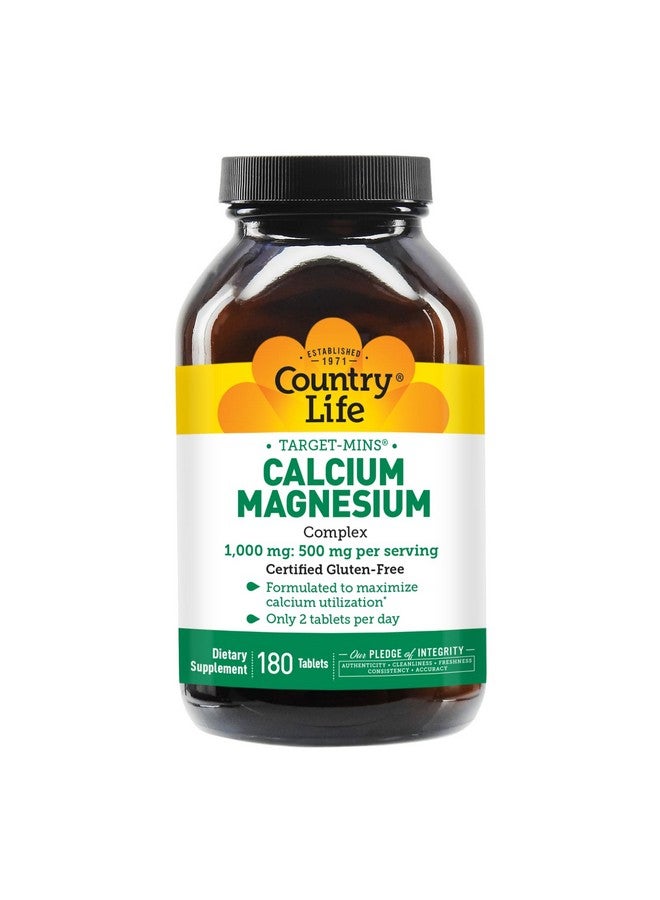كانتري لايف تارجت-مينس، مجمع الكالسيوم والمغنيسيوم ١٠٠٠ ملجم/٥٠٠ ملجم، ١٨٠ قرصًا، معتمد خالٍ من الغلوتين، معتمد نباتي، معتمد بأنه غير معدل وراثيًا - Image 2