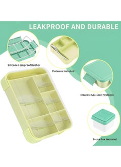Perfin Bento Box, Lunch Box for Kids, Bento Lunch Box Kids Adults，With Fork Spoon,Food-Safe Leakproof 5 Compartments and 1 Salad Dressing Containers,1330 ML (Green)  - Image 4