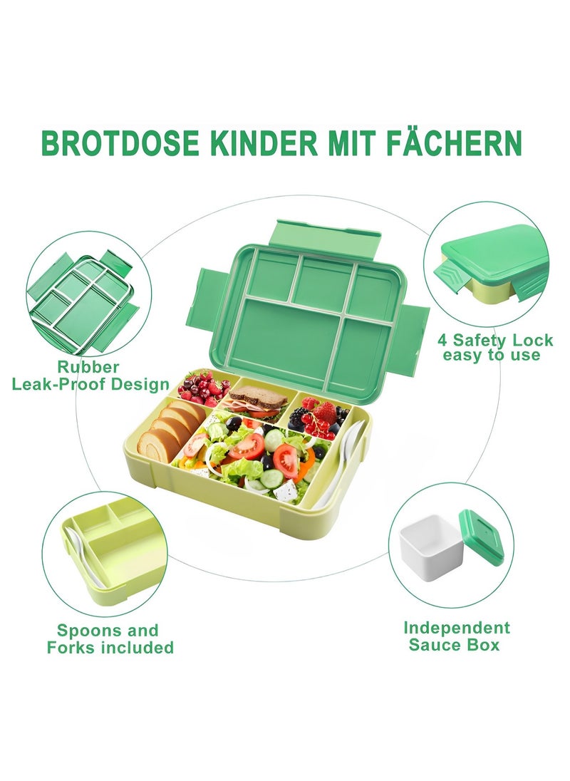 Perfin Bento Box, Lunch Box for Kids, Bento Lunch Box Kids Adults，With Fork Spoon,Food-Safe Leakproof 5 Compartments and 1 Salad Dressing Containers,1330 ML (Green)  - Image 5