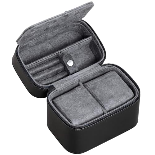 ROTHWELL 2 Watch Travel Case Storage Organizer for 2 Watches | Tough Portable Protection w/Zipper Fits All Wristwatches & Smart Watches Up to 50mm (Black/Grey) - Image 1