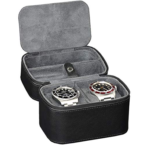 ROTHWELL 2 Watch Travel Case Storage Organizer for 2 Watches | Tough Portable Protection w/Zipper Fits All Wristwatches & Smart Watches Up to 50mm (Black/Grey) - Image 5