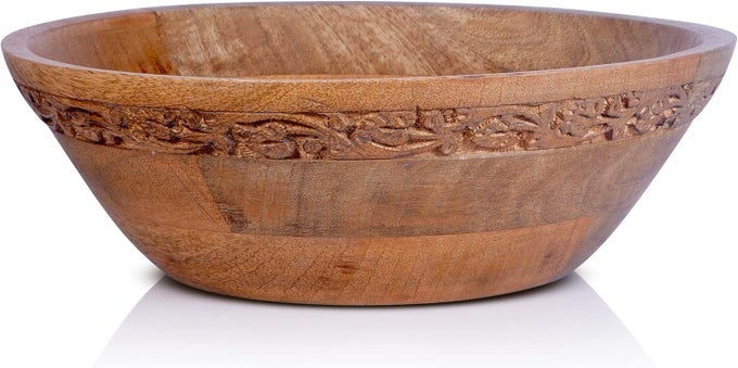 Jasmine Medium Bowls Medium Burnt 9 x 4 x 8 Mango Wood Decorative Bowl for Veggies Fruits More Handmade Wooden Serving Bowl w 3 Felt Pads Modern Rustic Home Decorations
