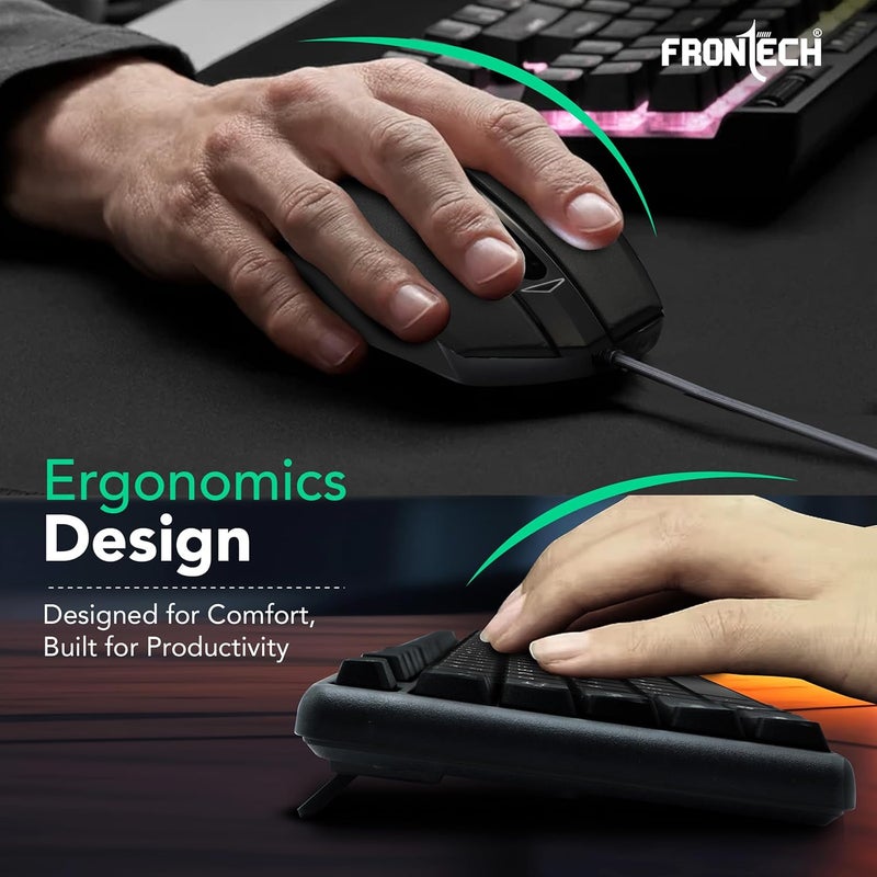 FRONTECH Wired Keyboard and Mouse Combo | Membrane Keys with Retractable Stands | USB Plug & Play | Ergonomic & Comfortable Design | 1 Year Warranty (1692, Black) - Image 4