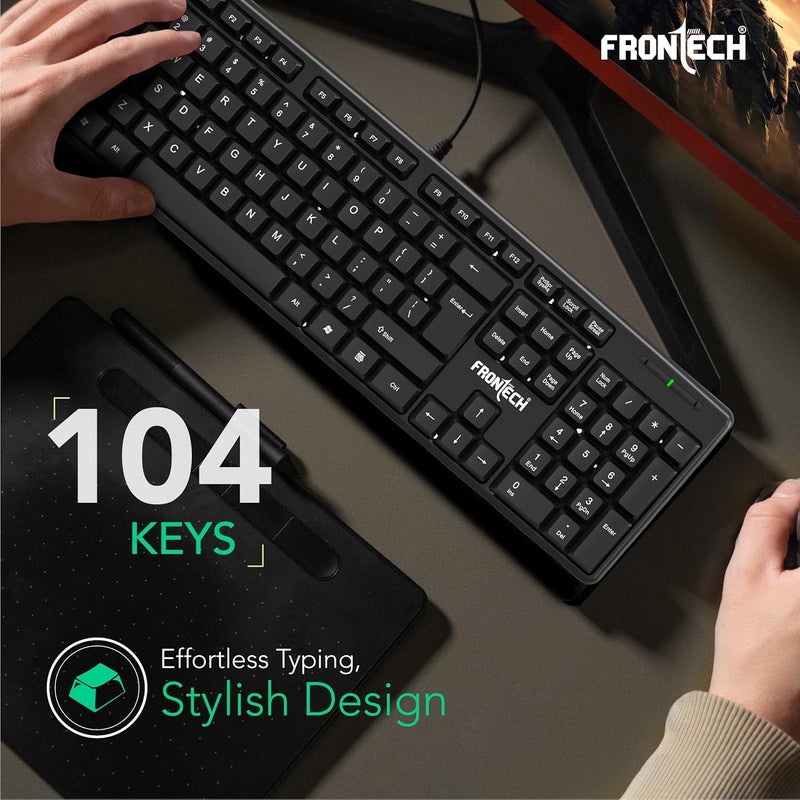 FRONTECH Wired Keyboard and Mouse Combo | Membrane Keys with Retractable Stands | USB Plug & Play | Ergonomic & Comfortable Design | 1 Year Warranty (1692, Black) - Image 3