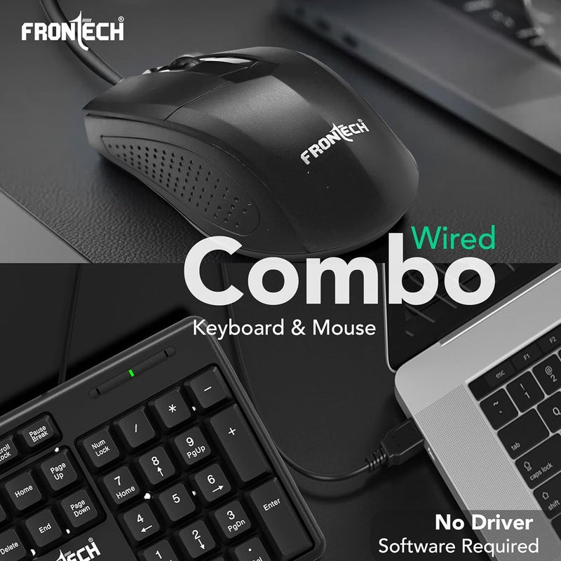 FRONTECH Wired Keyboard and Mouse Combo | Membrane Keys with Retractable Stands | USB Plug & Play | Ergonomic & Comfortable Design | 1 Year Warranty (1692, Black) - Image 2