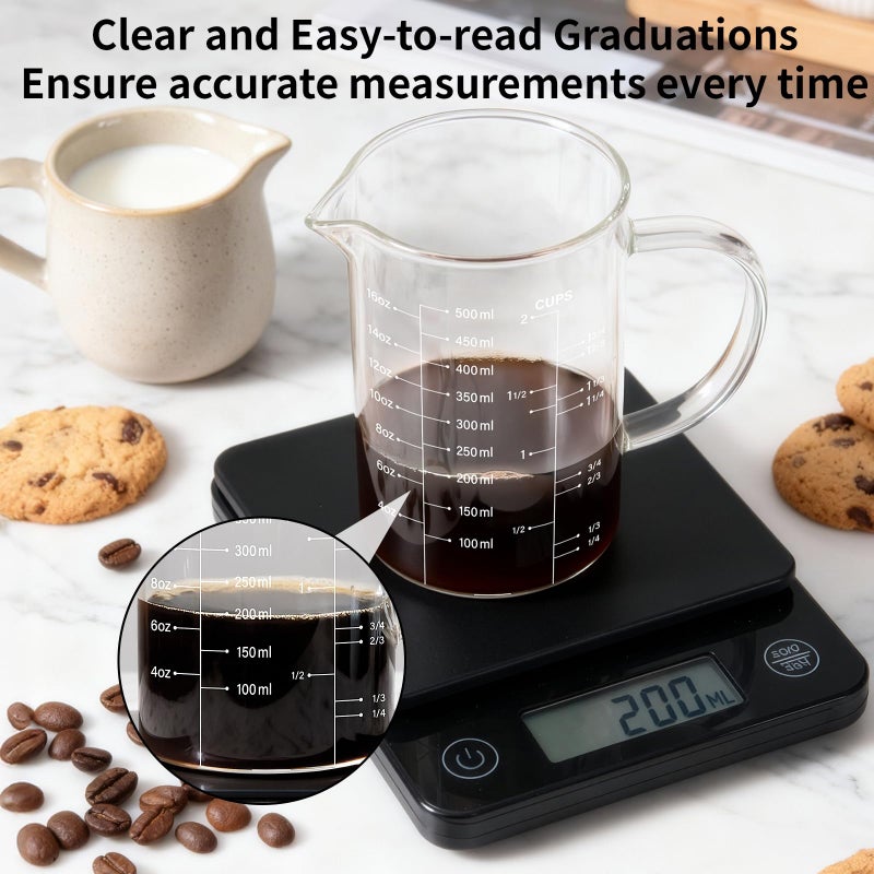 77L Glass Measuring Cup, [Insulated handle, V-Shaped Spout], High Borosilicate Glass Measuring Cup for Kitchen or Restaurant, Easy To Read, 500 ML (0.5 Liter, 2 Cup) - Image 3