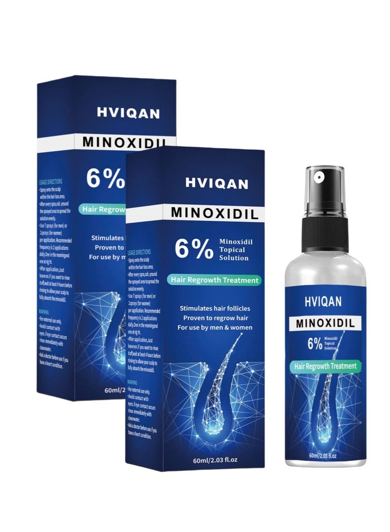 Hviqan 2-PACK 6% Minoxidil Hair Growth Spray For Men and Women，Hair Regrowth Treatment Serum For Stronger Thicker Longer Hair Help to Stop Thinning And Loss Hair 60Ml*2 - Image 1