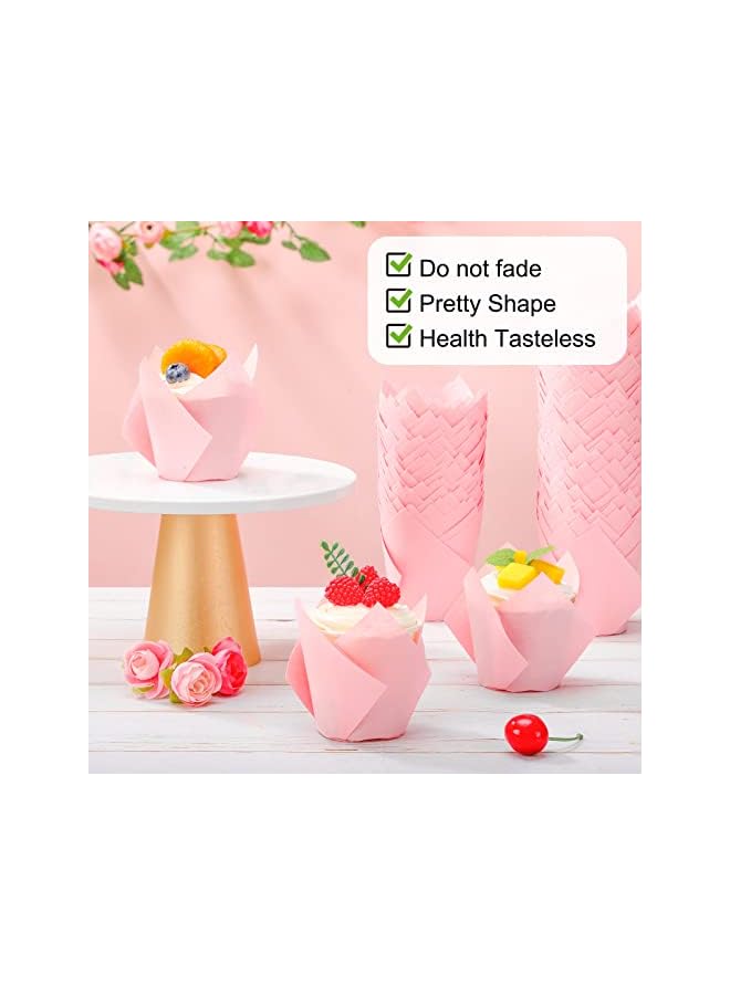 S-TOP 200 Pack Tulip Cupcake Liners Paper Baking Cups Greaseproof Muffin Liners Grease Resistant Cupcake Wrappers for Weddings Birthday Cake Balls Muffins Candy Jelly Party(Pink) - Image 2