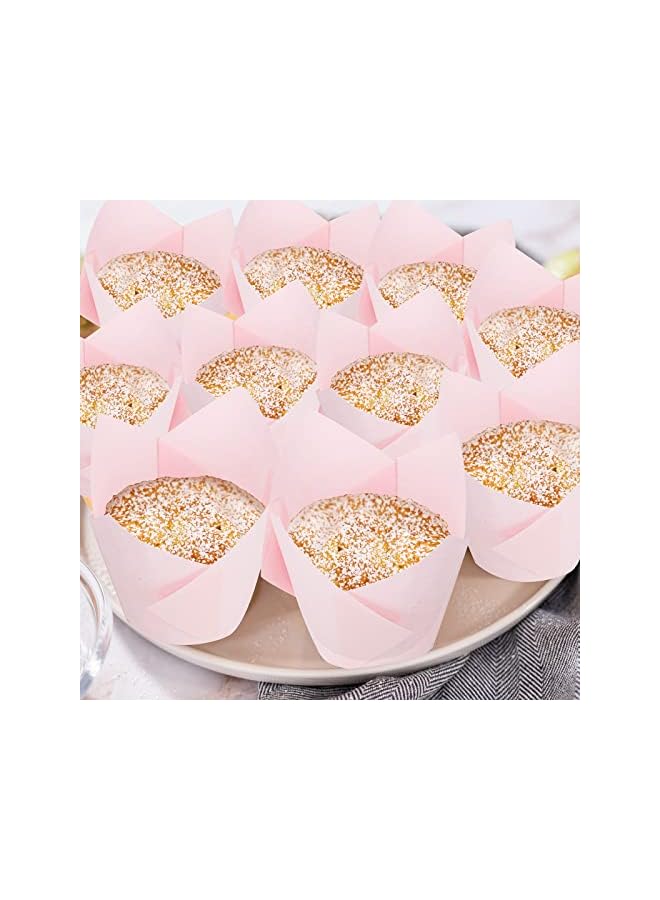 S-TOP 200 Pack Tulip Cupcake Liners Paper Baking Cups Greaseproof Muffin Liners Grease Resistant Cupcake Wrappers for Weddings Birthday Cake Balls Muffins Candy Jelly Party(Pink) - Image 3
