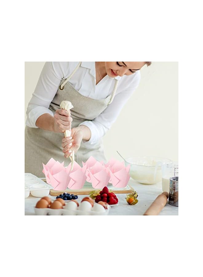 S-TOP 200 Pack Tulip Cupcake Liners Paper Baking Cups Greaseproof Muffin Liners Grease Resistant Cupcake Wrappers for Weddings Birthday Cake Balls Muffins Candy Jelly Party(Pink) - Image 5