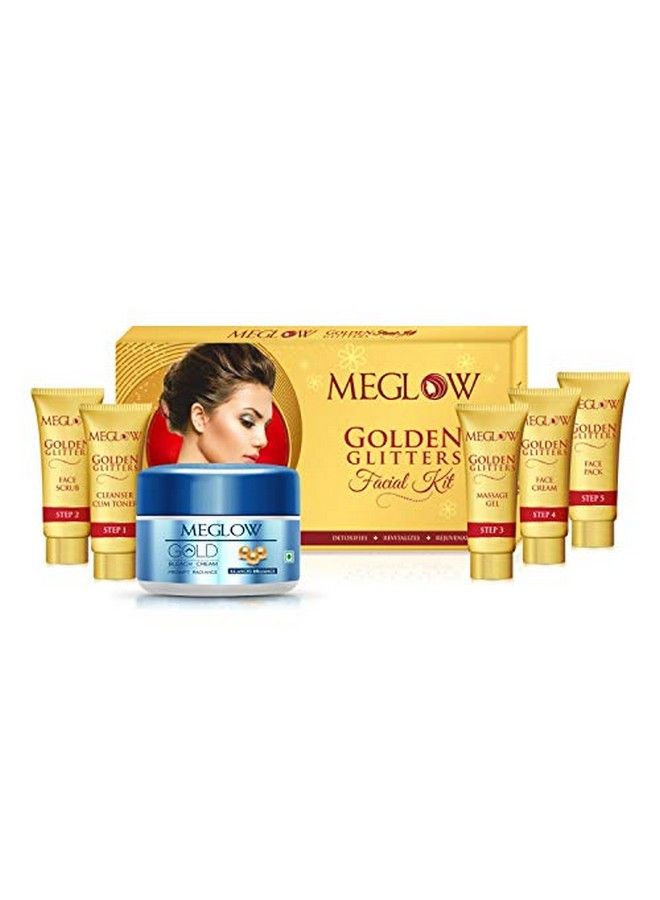 MEGLOW Beauty Combo Pack Of 3 Golden Glitters Facial Kit (105G) With 5 Easy Steps For Golden Glow ;; Gold Bleach ((2)50G) With Prompt Radiance ;; Deeply Cleanses Skin ;; Nourish Hydrate And Soothes The Skin - Image 2