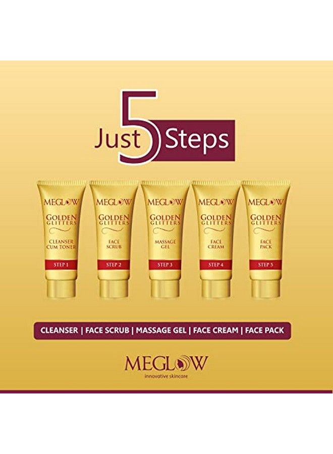 MEGLOW Beauty Combo Pack Of 3 Golden Glitters Facial Kit (105G) With 5 Easy Steps For Golden Glow ;; Gold Bleach ((2)50G) With Prompt Radiance ;; Deeply Cleanses Skin ;; Nourish Hydrate And Soothes The Skin - Image 3
