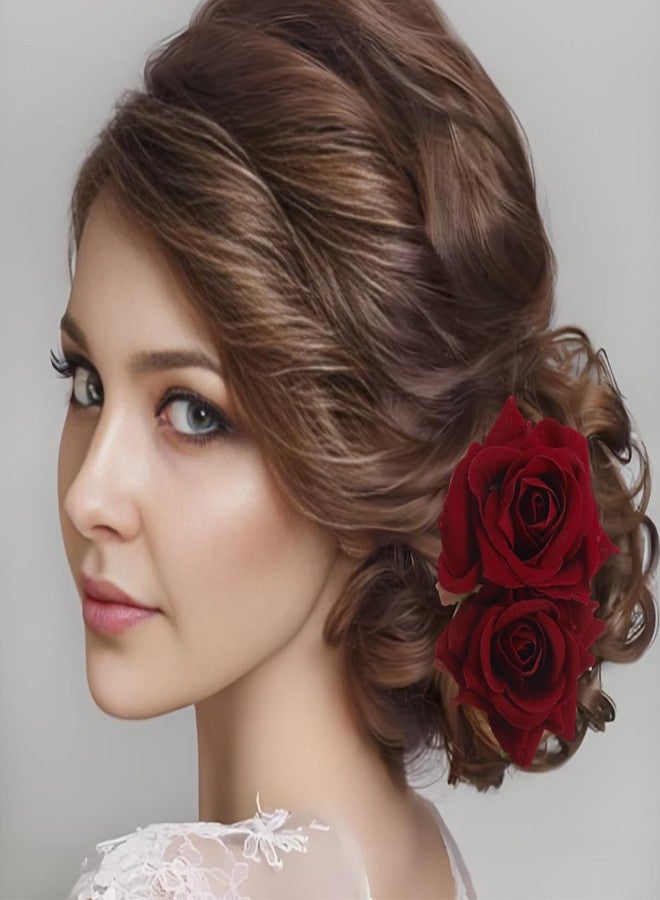 Wuyituart Burgundy Flower Hair Clip Comb Burgundy Hair Accessories Bohemia Flower Hairpin - Image 5