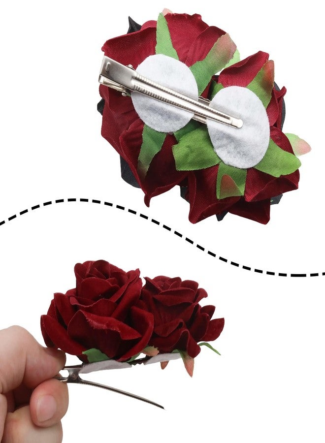 Wuyituart Burgundy Flower Hair Clip Comb Burgundy Hair Accessories Bohemia Flower Hairpin - Image 3