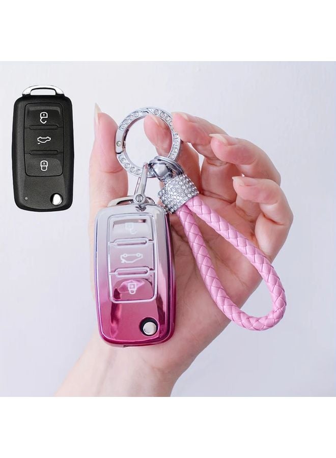 Pink TPU Key Fob Cover For Volkswagen Golf Passat Skoda Octavia Protective Shell - Image 1