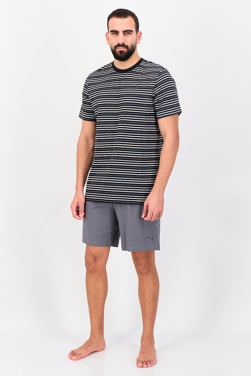 PUMA Men 2 Pcs Stripe Short Sleeve T-Shirt And Shorts Sleepwear, Multicolor - Image 1