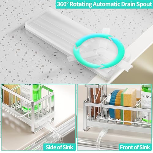 HapiRm Sponge Holder for Kitchen Sink Selfdraining Sink Caddy with Brush Holder and Dishcloth Holder Stainless Steel Kitchen Organizer Silver - Image 3