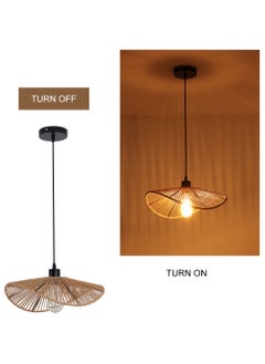 Ganeed Rattan Pendant Light Fixture Modern Hanging Light Bamboo Handwoven 1-Light Hanging Lamp for Farmhouse Bedroom Living Room Dining Room 41cm  - Image 5