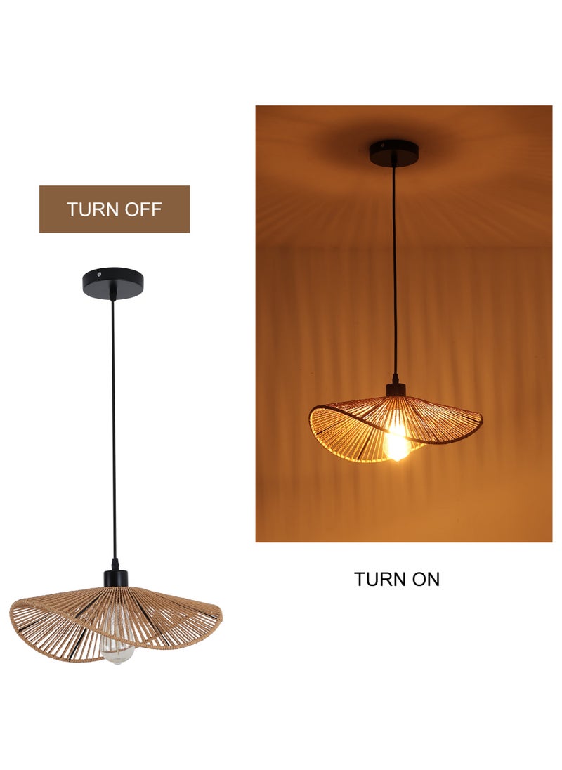 Ganeed - Rattan Pendant Light Fixture Modern Hanging Light Bamboo Handwoven 1-Light Hanging Lamp for Farmhouse Bedroom Living Room Dining Room 41cm - Image 1