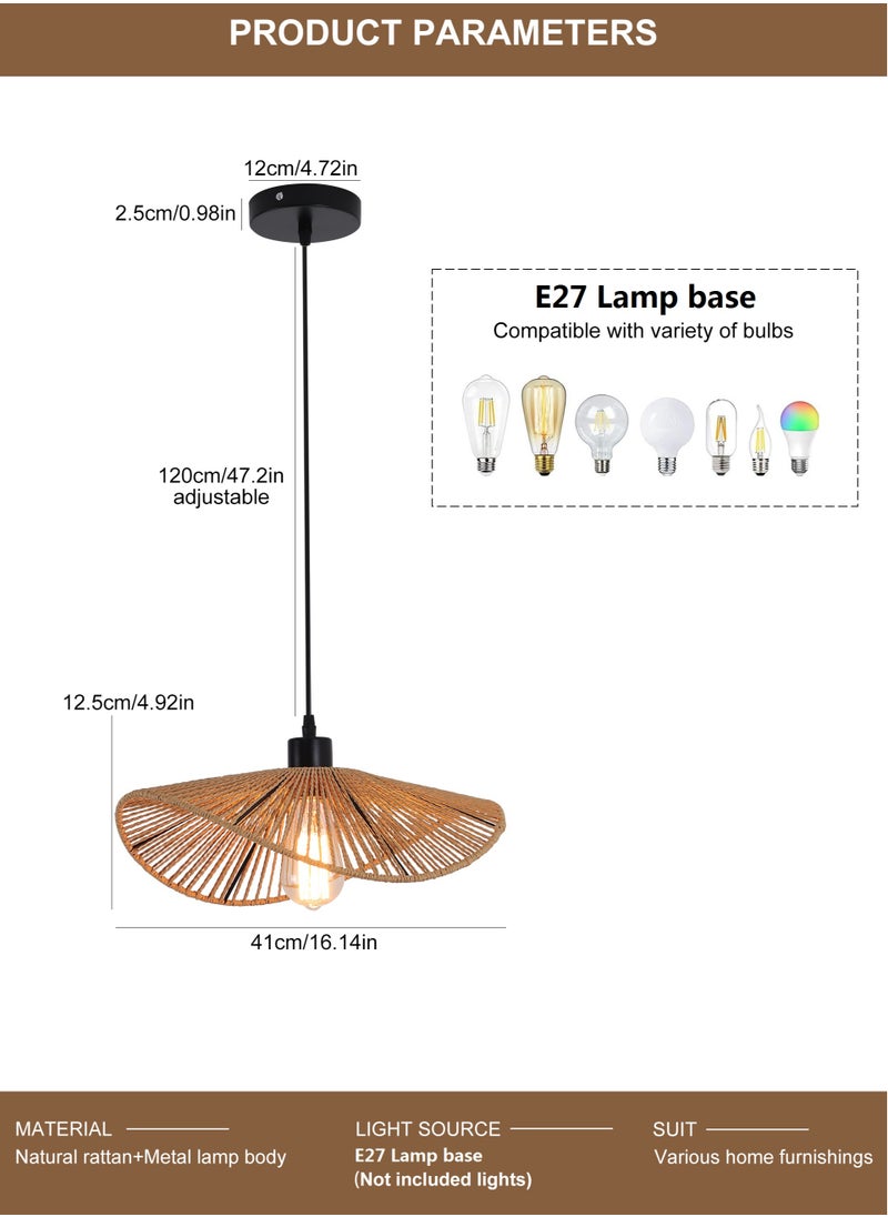 Ganeed - Rattan Pendant Light Fixture Modern Hanging Light Bamboo Handwoven 1-Light Hanging Lamp for Farmhouse Bedroom Living Room Dining Room 41cm - Image 1