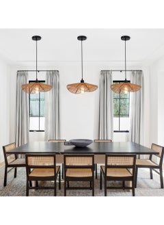 Ganeed Rattan Pendant Light Fixture Modern Hanging Light Bamboo Handwoven 1-Light Hanging Lamp for Farmhouse Bedroom Living Room Dining Room 41cm  - Image 3