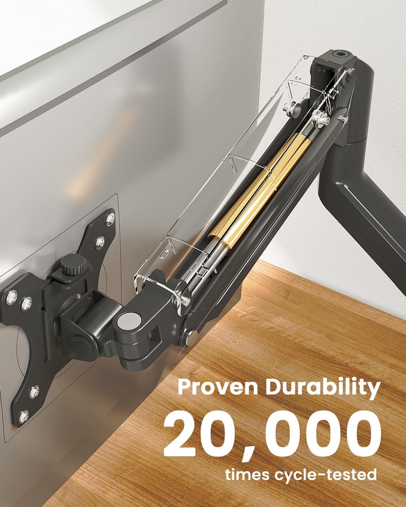 ErGear Single Monitor Arm for 13-34 inch Screens, Adjustable Gas Spring Monitor Mount Holds up to 22 lbs, Computer Monitor Stand with VESA Mount, C-Clamp & Grommet Base, Max VESA 100x100mm, - Image 5