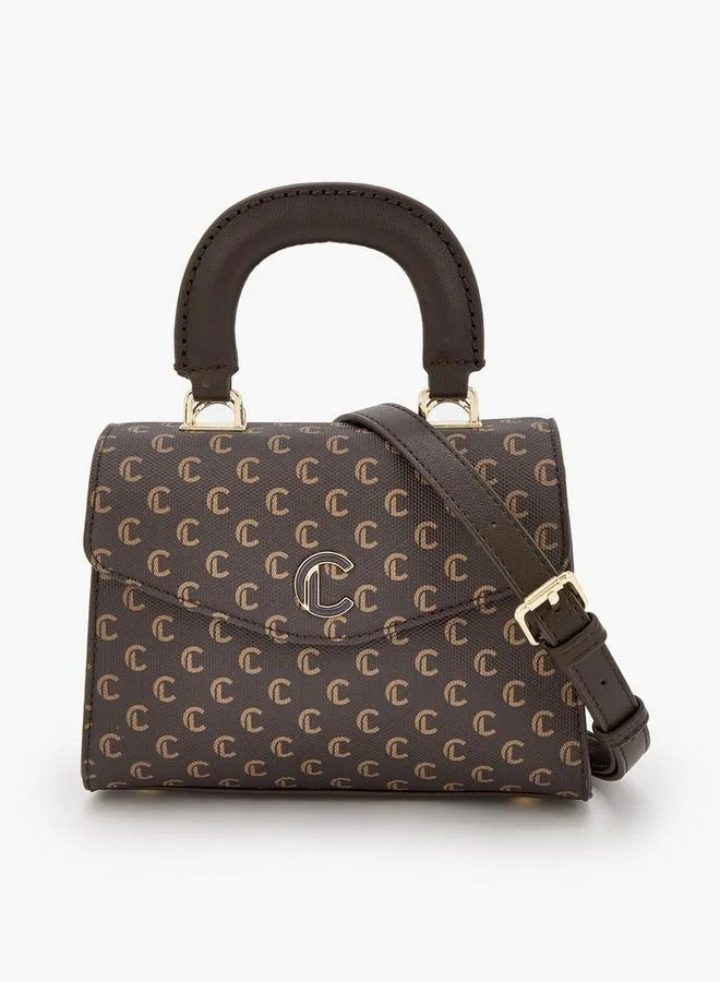 Monogram Print Satchel Bag With Top Handle