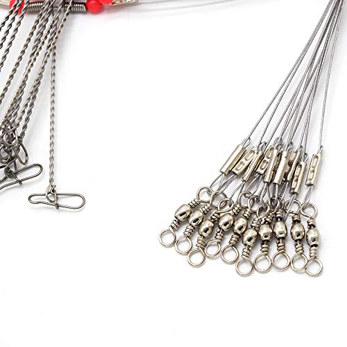 SENYUBBY 10Pcs Wire Trace Leader Rig Stainless Steel 2 Arm Fishing Rigs Tackle Lure Swivel Snaps Beads High-Strength Fishing Wire - Image 5