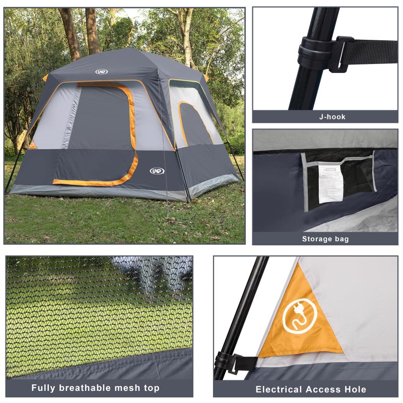 UNP 4-Person Tent, Portable Cabin Tent, Camping Tent 4-Person Easy Set Up, Waterproof with Top Rainfly for Outdoor Camping/Hiking (Gray) - Image 3