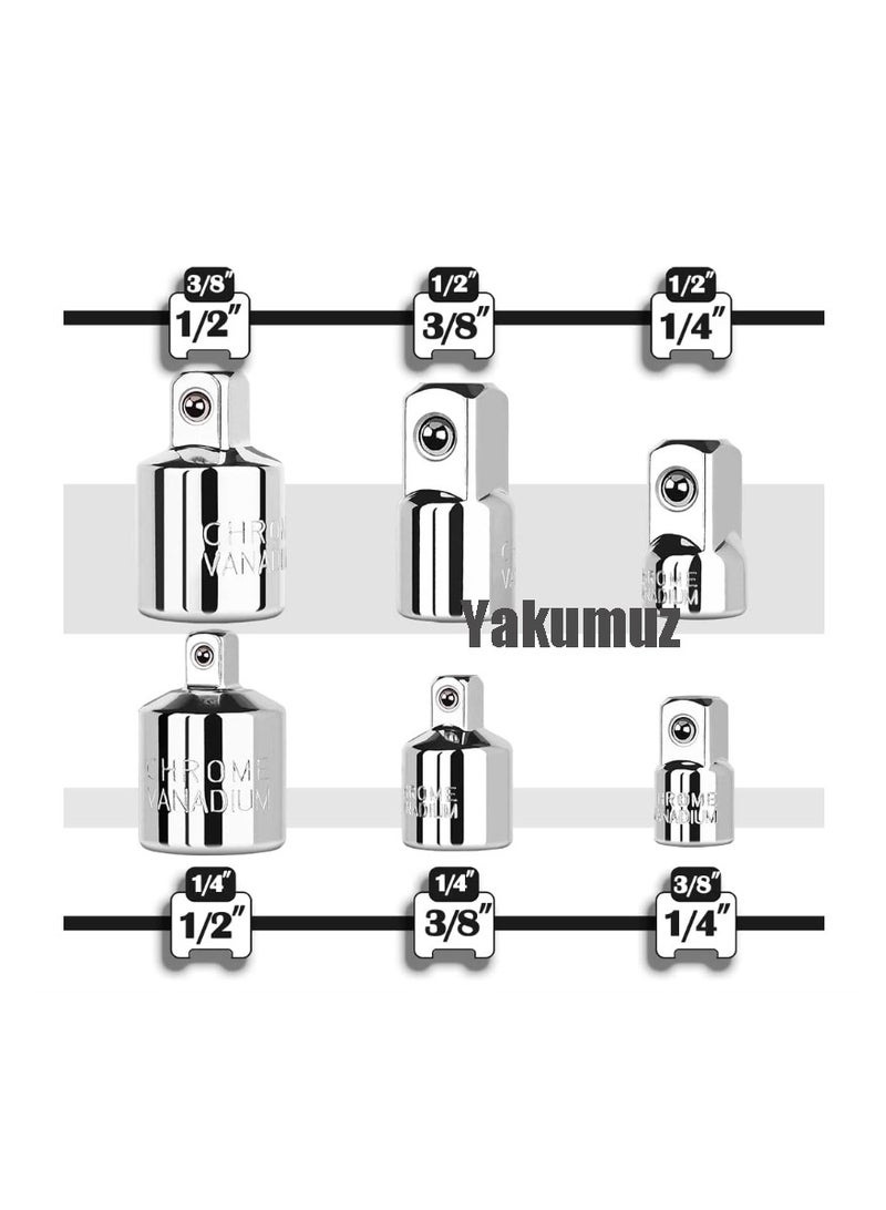 Yakumuz 6 Piece Socket Adapter and Reducer Set, Yakumuz 1/4", 3/8", 1/2" Chrome Vanadium Steel Ratchet/Socket Extension/Conversion Kit for Automotive Maintenance - Image 2