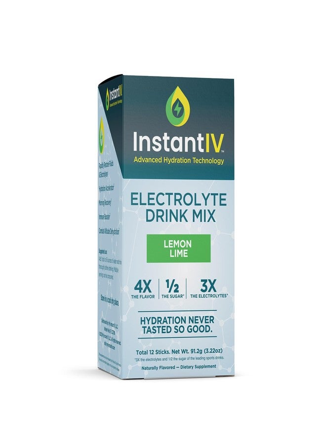 Instant IV Electrolytes Powder - 3X Electrolytes,1/2 Sugar with Vitamin C, B3, B6, Electrolytes Powder Packets for Hydration, Recovery & Immunity, Vegan & Gluten Free | Lemon Lime - 12 Packets - Image 1
