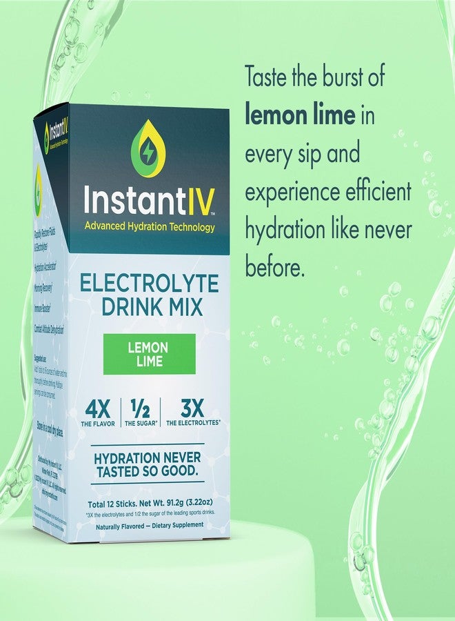 Instant IV Electrolytes Powder - 3X Electrolytes,1/2 Sugar with Vitamin C, B3, B6, Electrolytes Powder Packets for Hydration, Recovery & Immunity, Vegan & Gluten Free | Lemon Lime - 12 Packets - Image 3