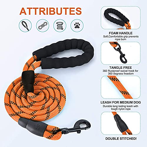 Petology Dog Leash 5FT Long, ½ Inch Thick Reflective Heavy Duty Rope with Anti-Slip Padded Handle for Small & Medium Dogs (Orange, 5 Feet - Small & Medium Dogs) - Image 2